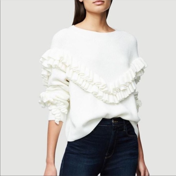 Frame Denim Sweaters - Frame ivory oversized Yoke Ruffle sweater Sz M NWT